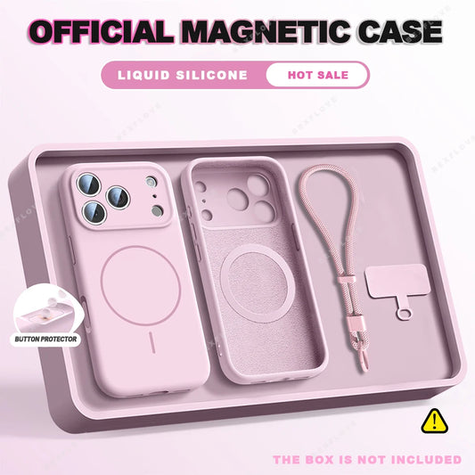 MagSafe Silicone Case with Wrist Strap – Magnetic Lanyard Cover for iPhone