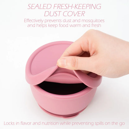 Silicone Baby Suction Bowl with Lid – Portable Feeding & Food Storage Bowl