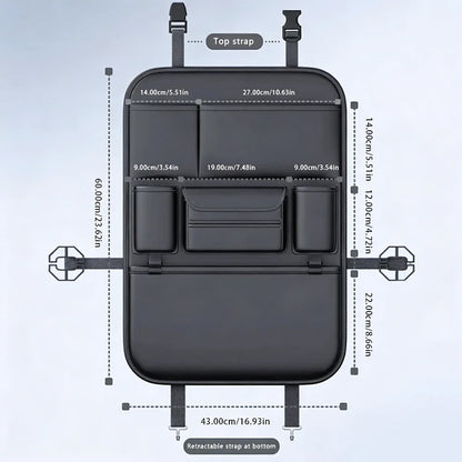 6-Pocket Car Backseat Organiser – Waterproof Seat Storage & Kick Protector