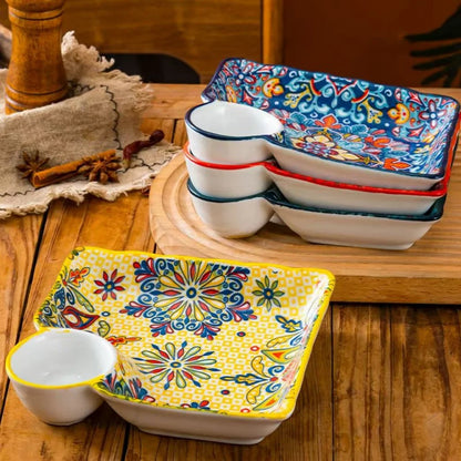 Bohemian Dumpling Plate with Dipping Sauce Compartment