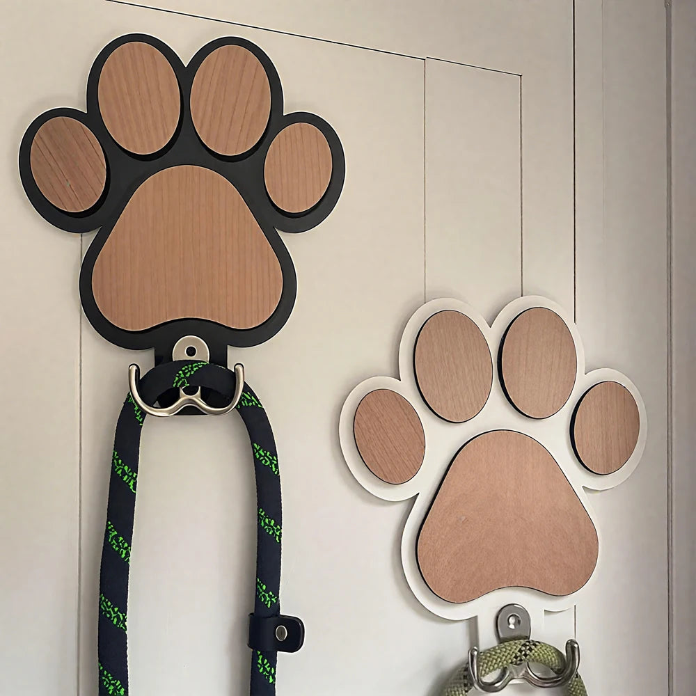 Paw Print Wooden Dog Leash Holder – Wall Mounted Pet Hook Organiser