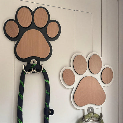 Paw Print Wooden Dog Leash Holder – Wall Mounted Pet Hook Organiser