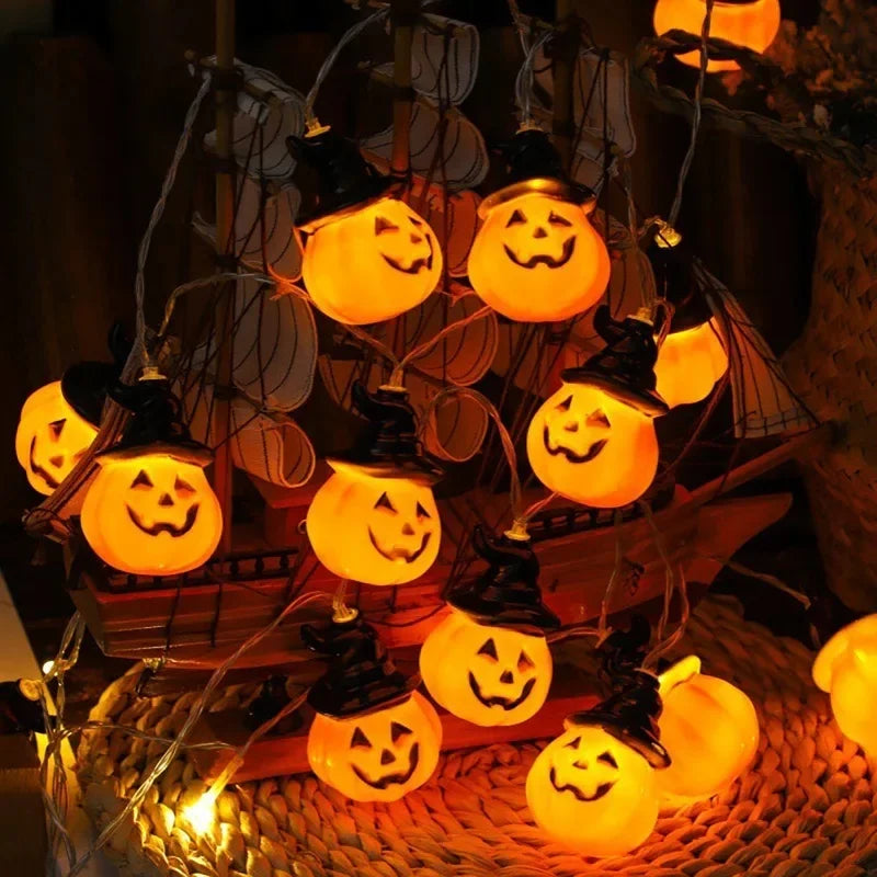 Halloween Pumpkin LED String Lights – Battery-Powered Party & Home Decorations