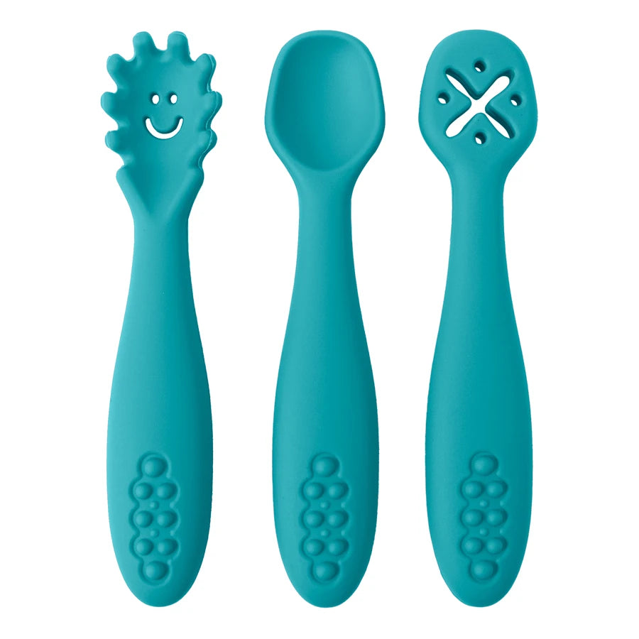 3-Piece Silicone Baby Learning Spoon Set – Self-Feeding & Weaning Utensils