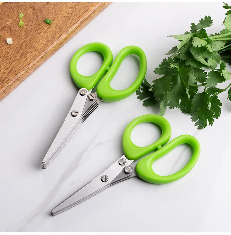 Multi-Layer Stainless Steel Herb Scissors – 3 or 5 Blade Kitchen Herb & Vegetable Cutter
