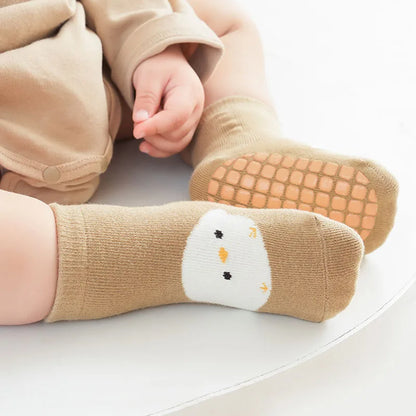 6-Pairs Kids Non-Slip Socks – Cute Fox & Bear Grip Socks for Babies & Toddlers