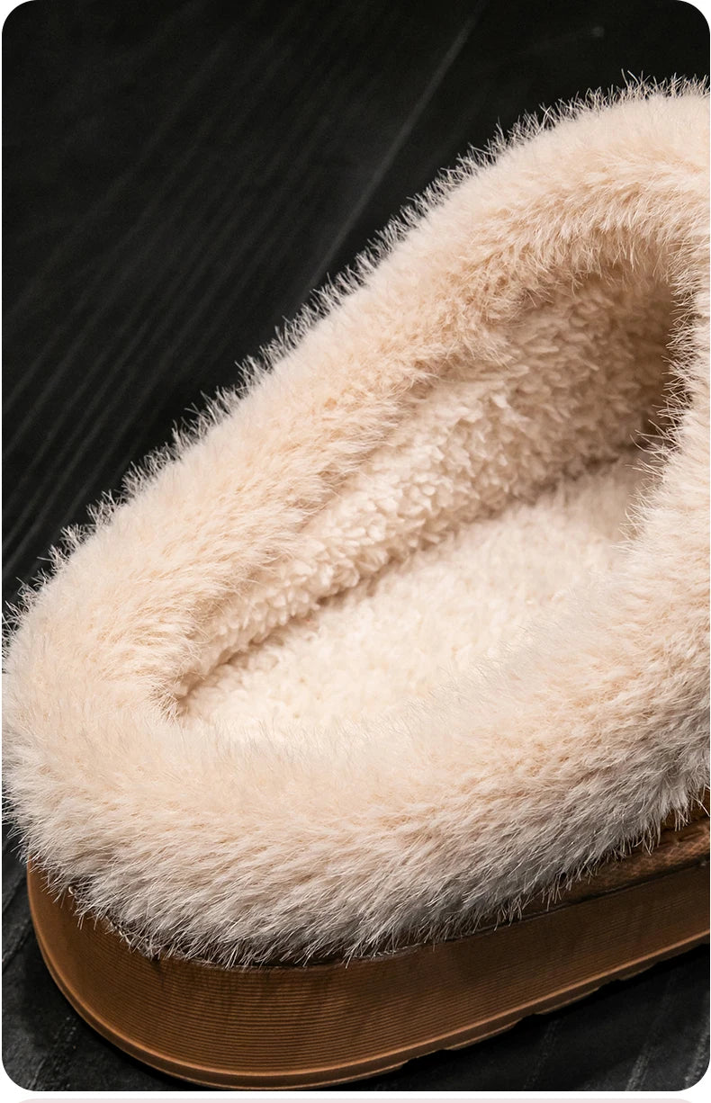 Fluffy Winter Slippers – Warm Faux Suede Indoor Slides with Thick EVA Sole