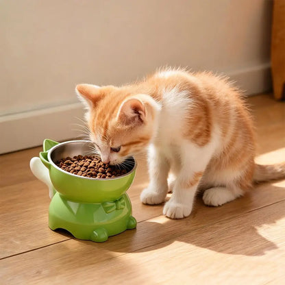 Elevated Tilted Stainless Steel Cat Bowl – Raised Whisker-Friendly Pet Feeder