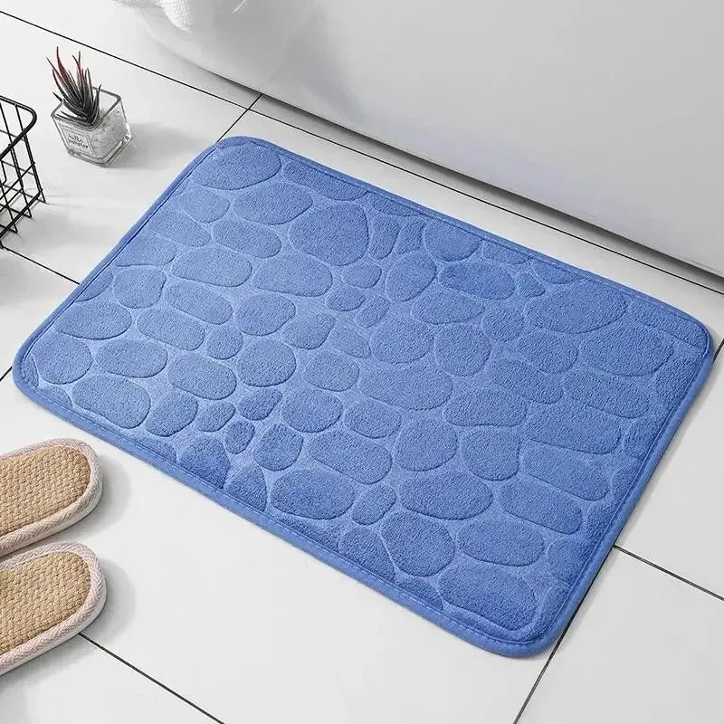 Embossed Memory Foam Bath Mat – Non-Slip Pebble Floor Rug for Bathroom & Home