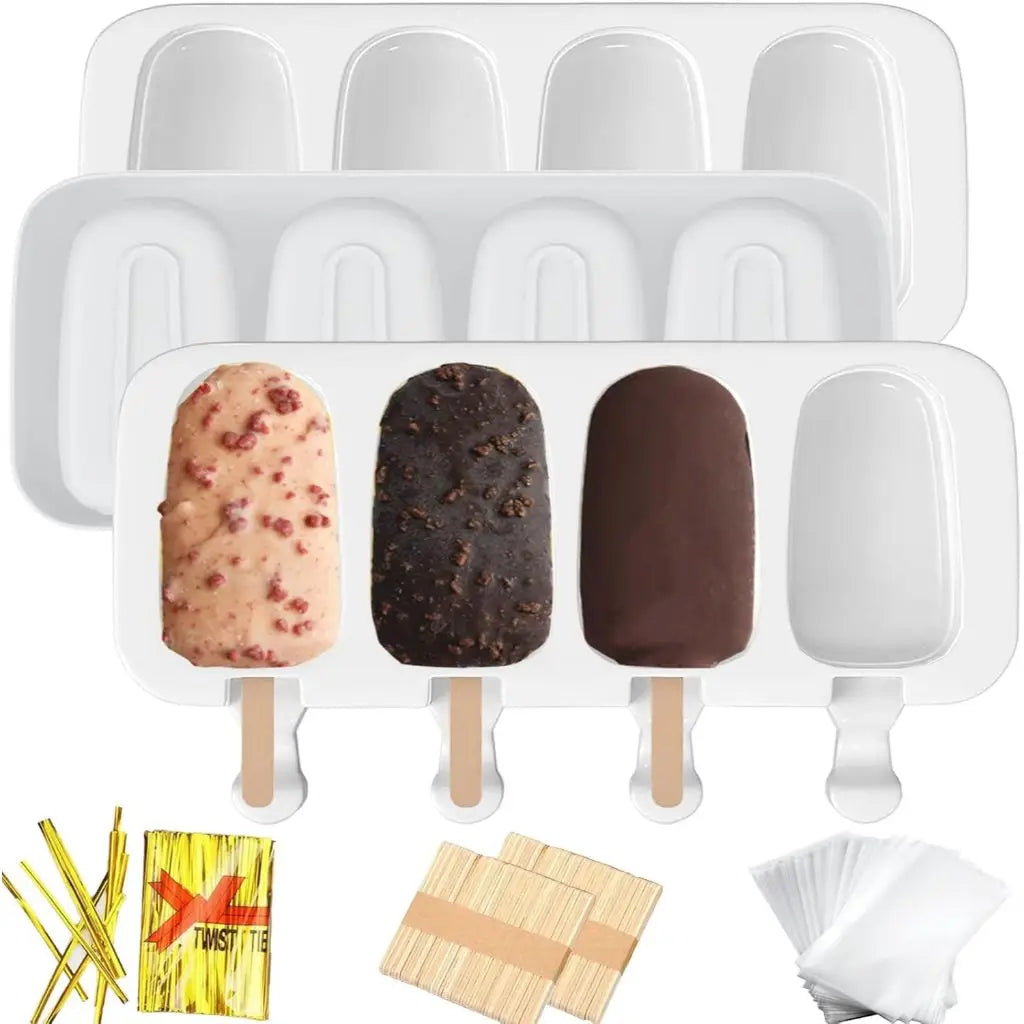 4-Cavity Silicone Popsicle Mould – Homemade Ice Cream & Cake Pop Maker