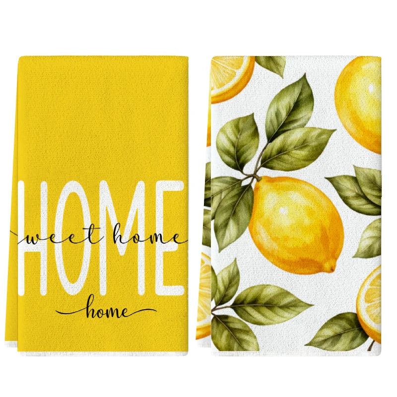 2-Piece Lemon Print Kitchen Towel Set – Absorbent Tea Towels & Cleaning Cloths
