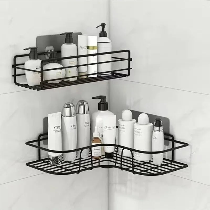 Wall Mounted Bathroom Shelf – Metal Storage Rack with Drain Design
