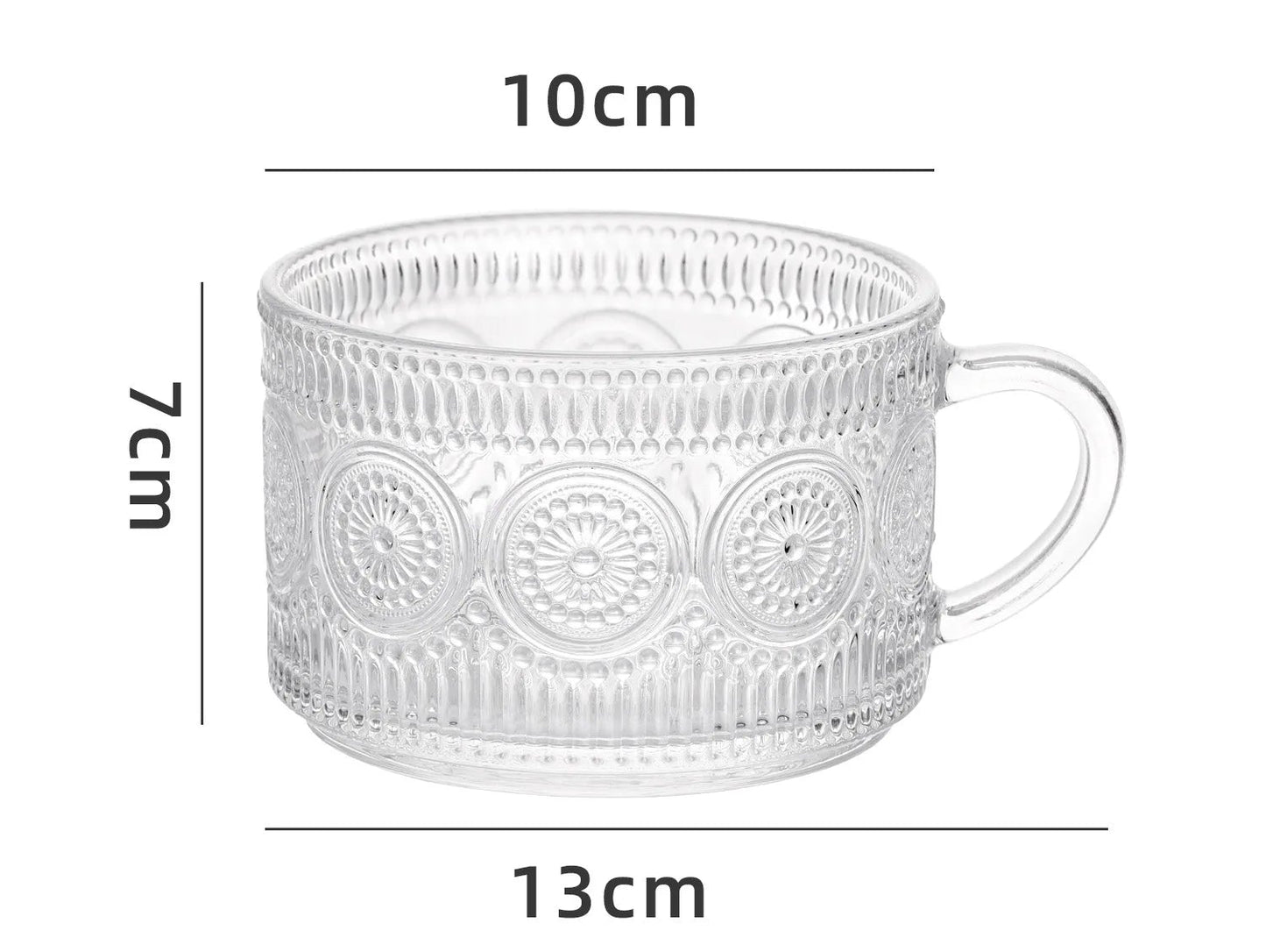 Vintage Glass Coffee Mug with Wooden Lid & Spoon – 450ml Breakfast Cup