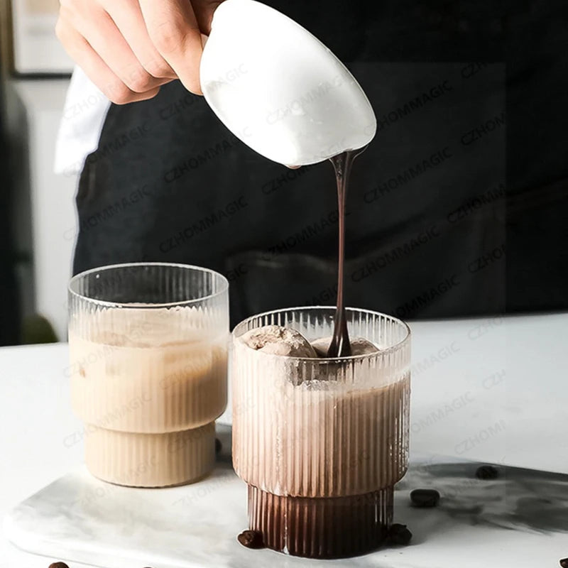 Vintage Ribbed Glass Cups – Heat-Resistant Coffee & Drink Tumblers