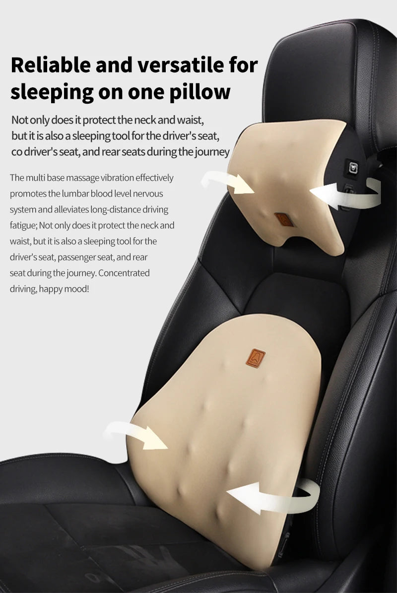 USB Rechargeable Car Neck & Lumbar Massage Cushion – Vibrating Headrest & Back Support