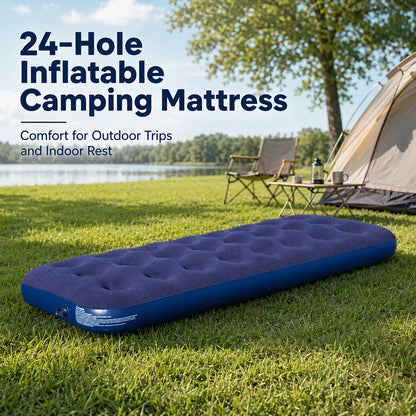 Single Inflatable Camping Air Mattress – Portable Flocked Air Bed for Camping & Travel