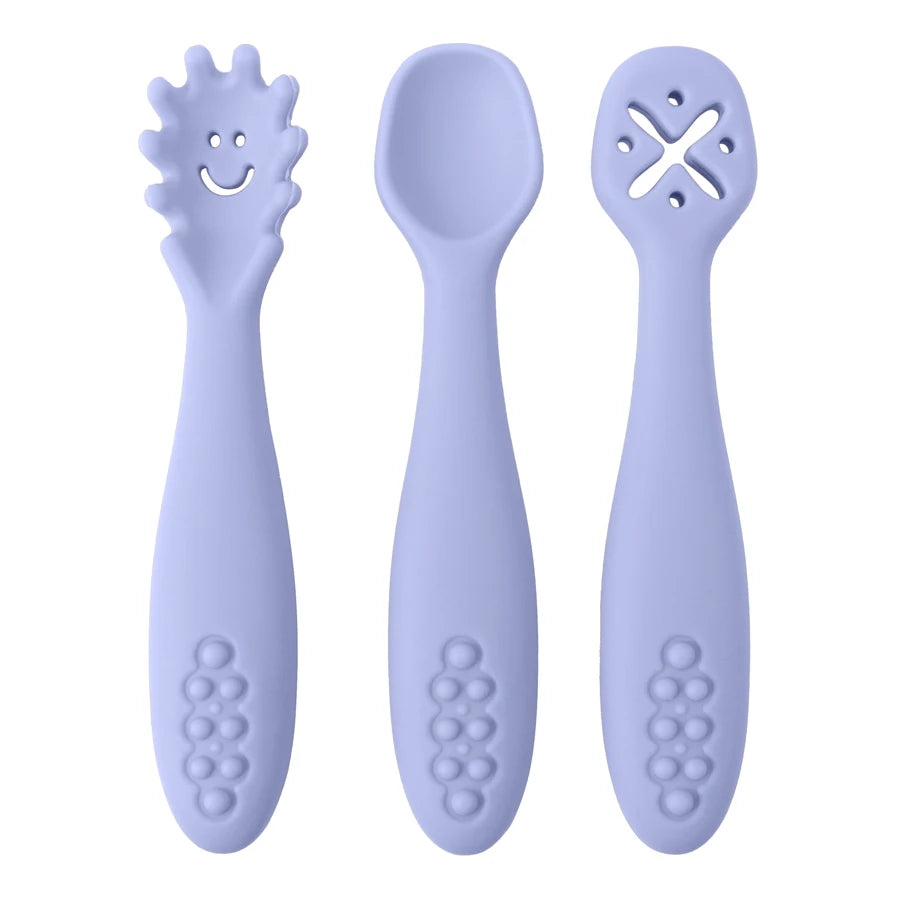 3-Piece Silicone Baby Learning Spoon Set – Self-Feeding & Weaning Utensils