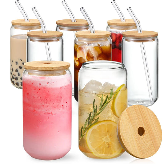 Iced Coffee & Smoothie Tumbler - Glass Tumbler with Bamboo Lid & Straw