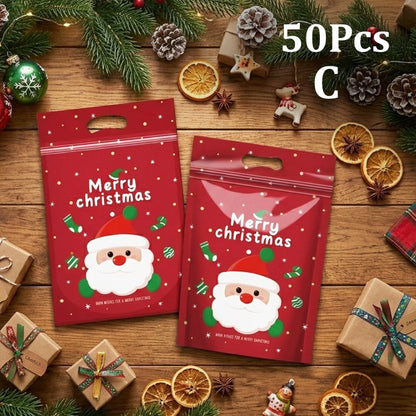 50-Pack Resealable Christmas Gift Bags – Santa Zip Lock Treat Bags with Handles