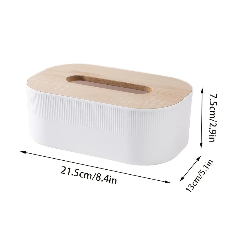 Modern Tissue Box Holder with Wood-Look Lid – Rectangular Tissue Dispenser for Home & Office
