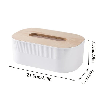 Modern Tissue Box Holder with Wood-Look Lid – Rectangular Tissue Dispenser for Home & Office