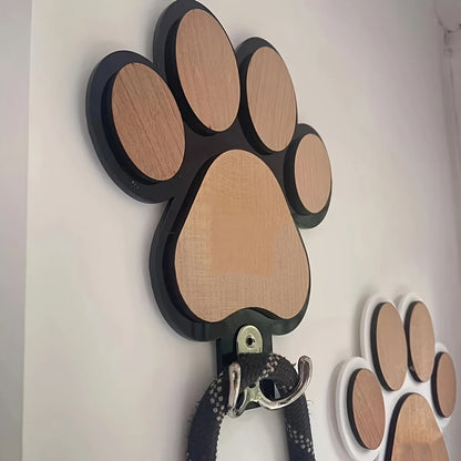 Paw Print Wooden Dog Leash Holder – Wall Mounted Pet Hook Organiser
