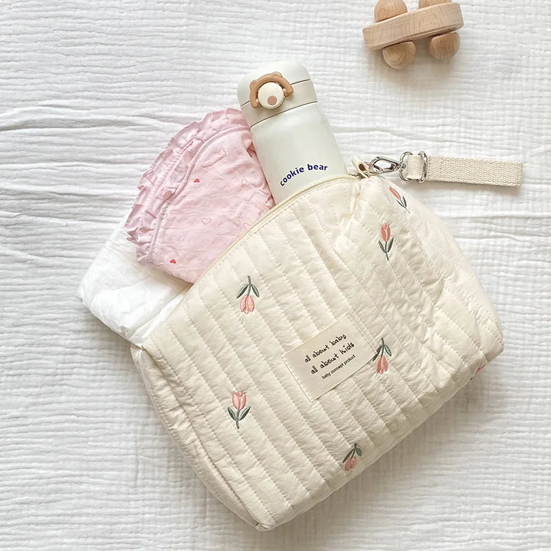 Embroidered Mummy Baby Essentials Bag – Zippered Nappy & Stroller Storage Pouch