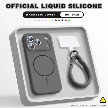 MagSafe Silicone Case with Wrist Strap – Magnetic Lanyard Cover for iPhone