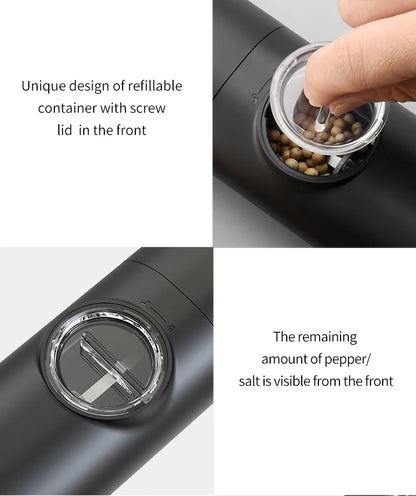 Automatic Gravity Salt & Pepper Grinder – LED Light Adjustable Mill