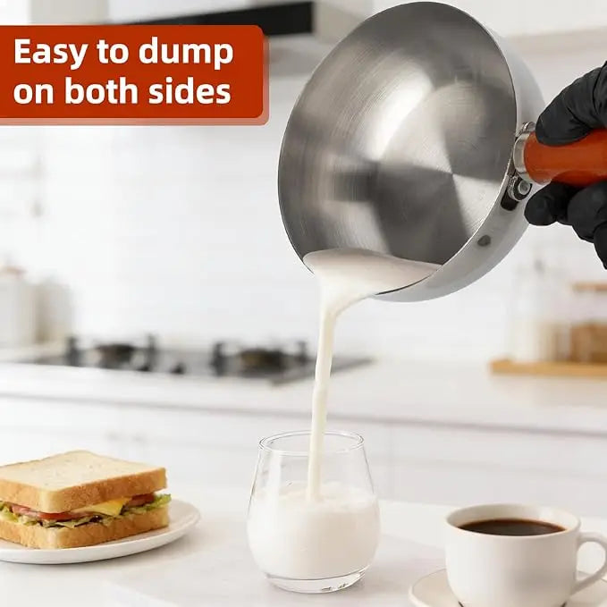 Stainless Steel Milk Pot with Wooden Handle – Induction Compatible Saucepan