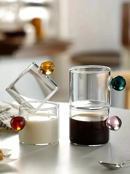 6-Piece Glass Espresso Cup Set with Ball Handles – 100ml Mini Coffee Cups