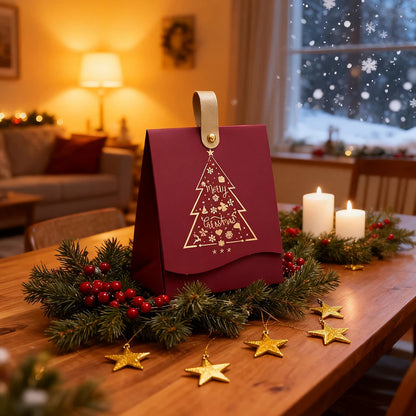 12-Pack Christmas Gift Boxes with Gold Handles – Festive Christmas Tree Gift Packaging