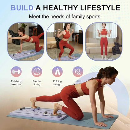 Multi-Functional Pilates Board – Foldable Home Fitness Board with Resistance Bands, Push-Up Bars & Timer