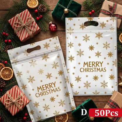 50-Pack Resealable Christmas Gift Bags – Santa Zip Lock Treat Bags with Handles