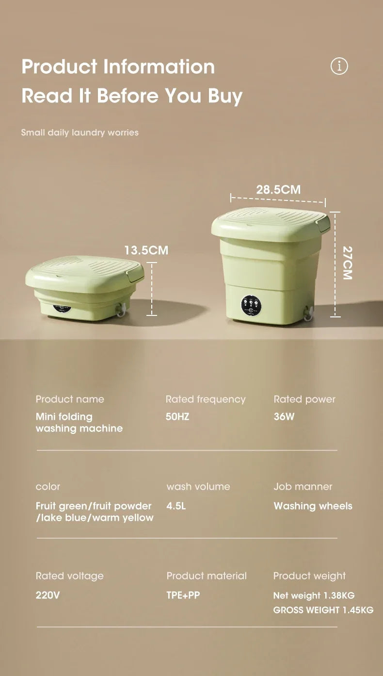 4.5L Portable Folding Washing Machine for Travel & Small Spaces