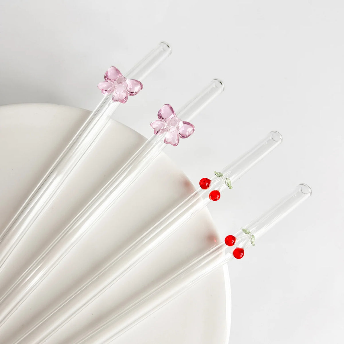 Cute Glass Drinking Straw – Reusable Cherry & Bow Design