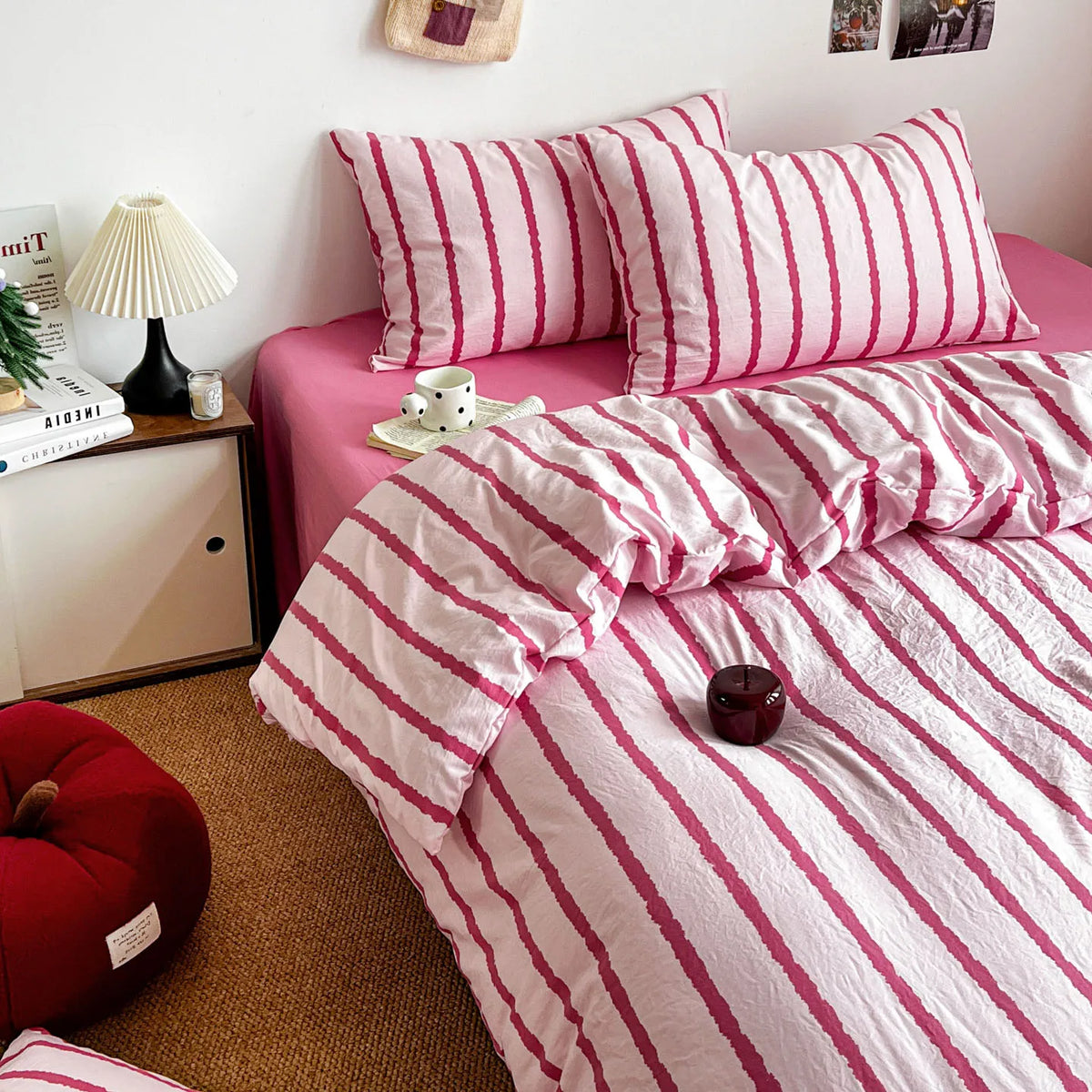 Striped Cotton Duvet Cover Set – 3-Piece Soft Washed Bedding Set with Pillowcases