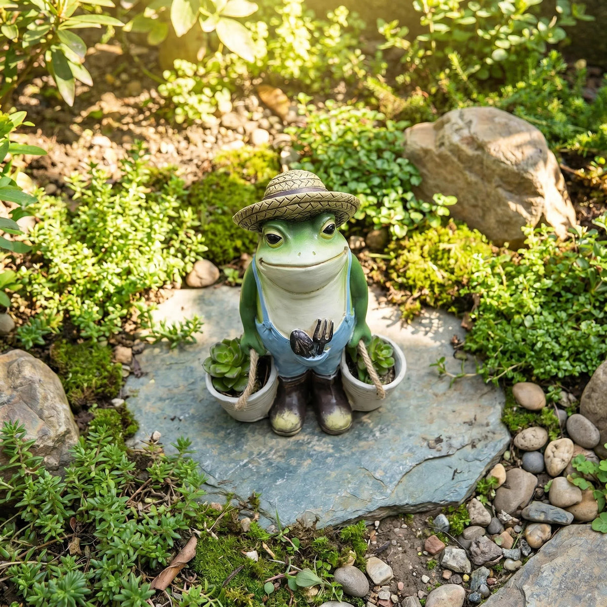 Frog Gardener Planter Statue – Straw Hat Garden & Courtyard Ornament