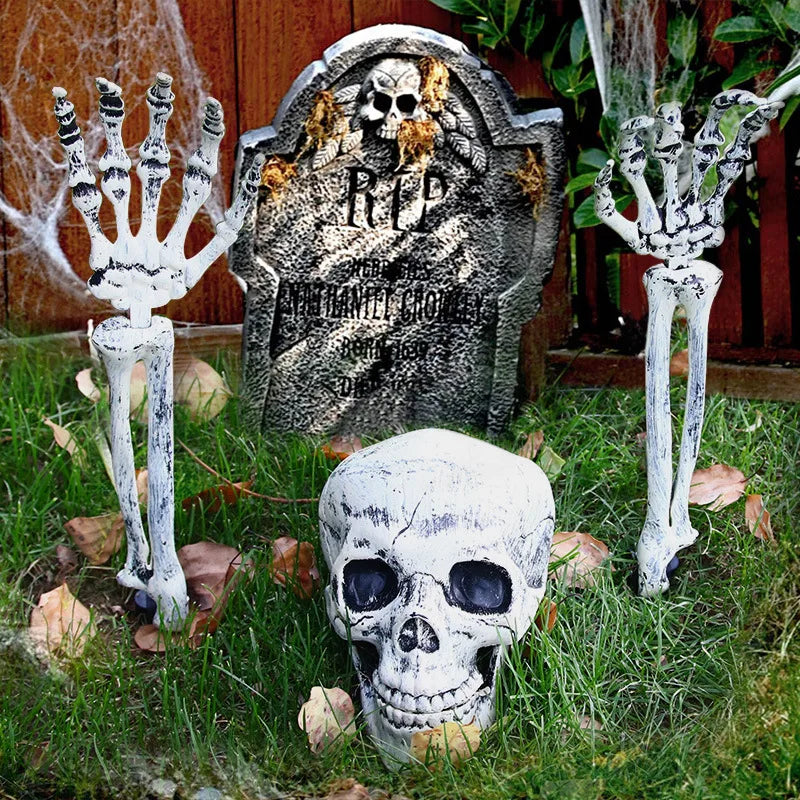 Skeleton Skull & Hands Garden Decoration – Halloween Outdoor Yard Prop