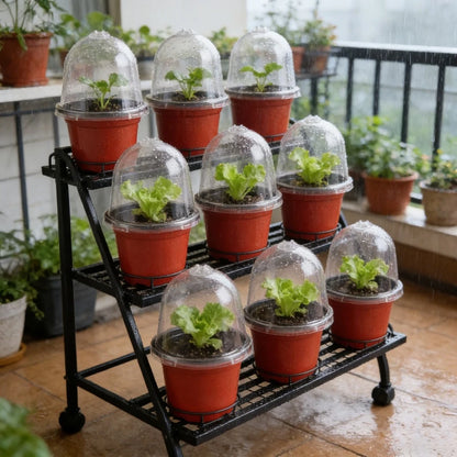 18-Piece Mini Seedling Pot Set with Humidity Domes – 9 Pots & 9 Clear Covers