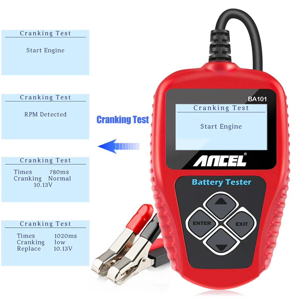 BA101 Car Battery Tester – 12V Load Analyzer (100–2000 CCA)