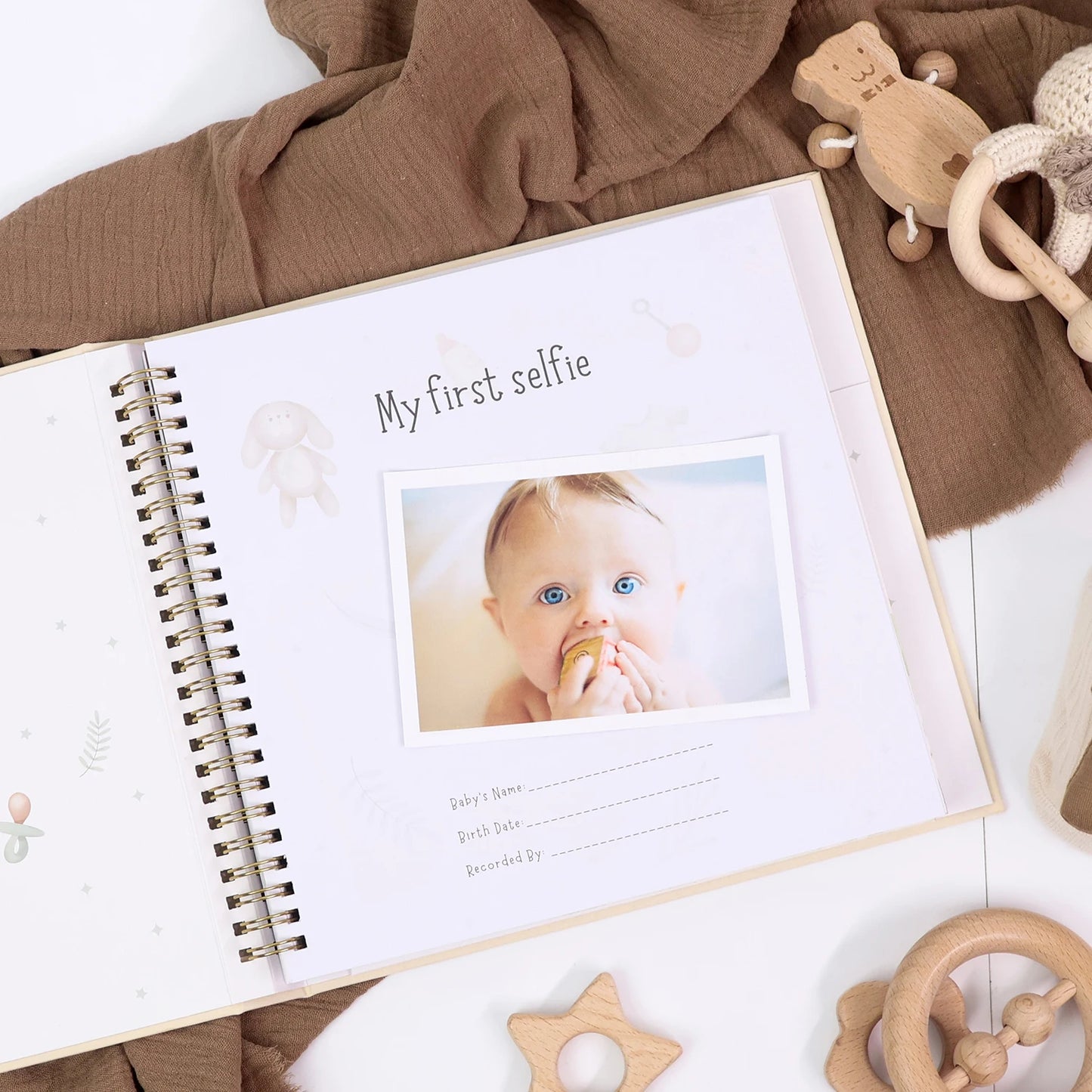 Linen Baby Memory Book – Baby Milestone Journal & Keepsake Album