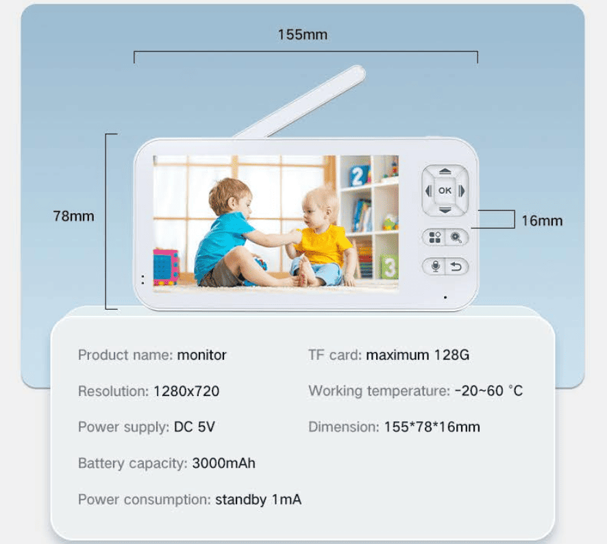 Dual Mode 5" Baby Monitor with Night Vision & Motion Detection – Blue