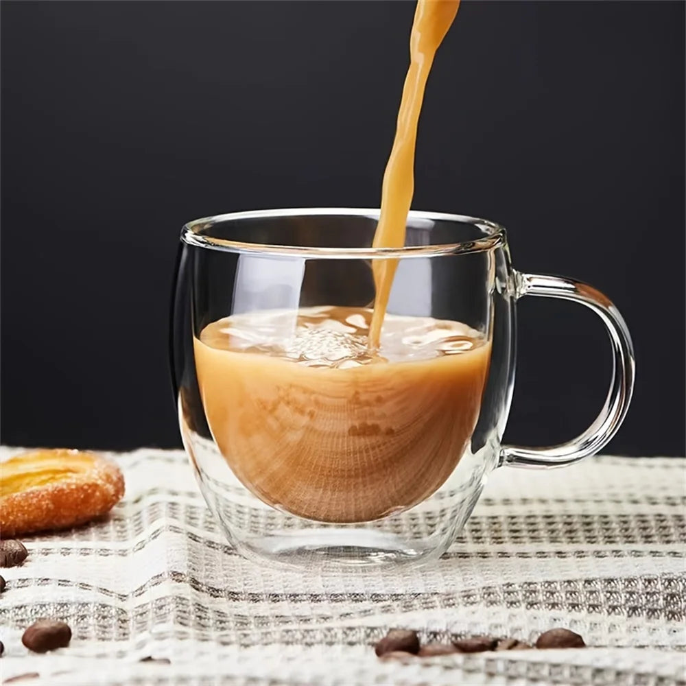 250ml Double-Walled Glass Coffee Mug – Premium Borosilicate Insulated Cup with Handle