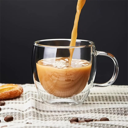 250ml Double-Walled Glass Coffee Mug – Premium Borosilicate Insulated Cup with Handle