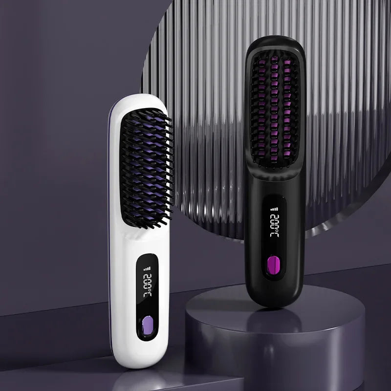 Cordless Ionic Hair Straightening Brush – Rechargeable Portable Hair Styler