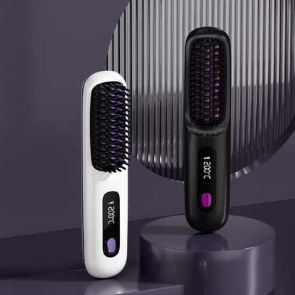 Cordless Ionic Hair Straightening Brush – Rechargeable Portable Hair Styler