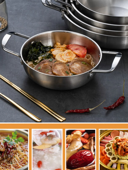 Stainless Steel Paella Pan with Double Handles – Shallow Seafood & Rice Serving Pan (18–26cm)