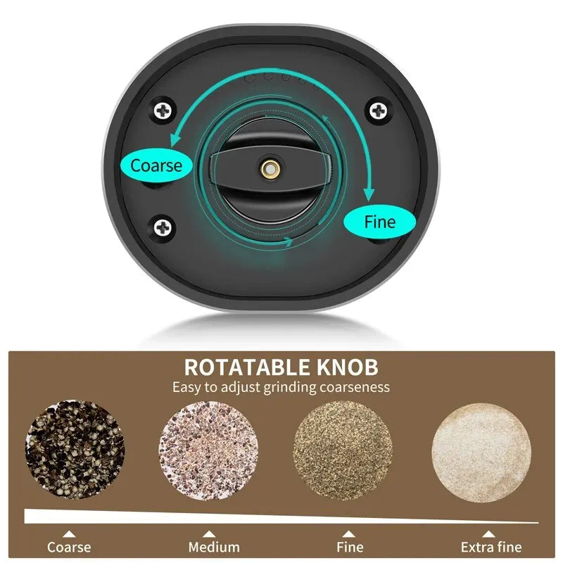 Automatic Gravity Salt & Pepper Grinder – LED Light Adjustable Mill