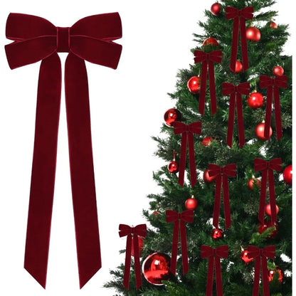 5/10 Pack Burgundy Velvet Christmas Bows – 23cm Christmas Tree Hanging Ornaments & Festive Decorations